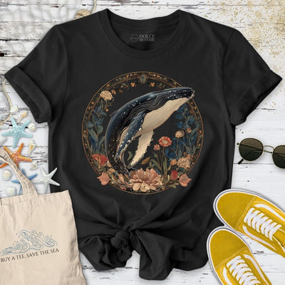 Whale Floral Symphony T-Shirt - Ocean Graphic Tee - Gift for Ocean Lovers - Unisex