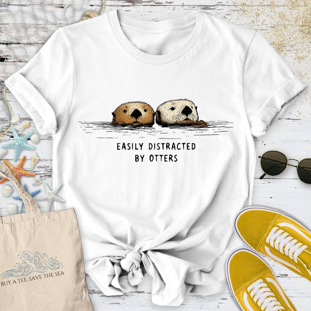 Distracted By Otters T-Shirt - Ocean Graphic Tee - Gift for Ocean Lovers - Unisex
