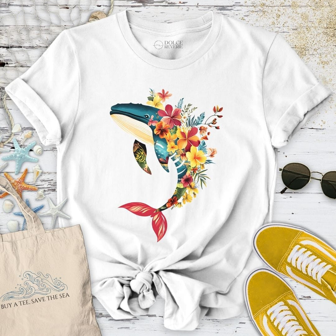 Floral Whale T-Shirt - Ocean Graphic Tee - Gift for Ocean Lovers - Unisex
