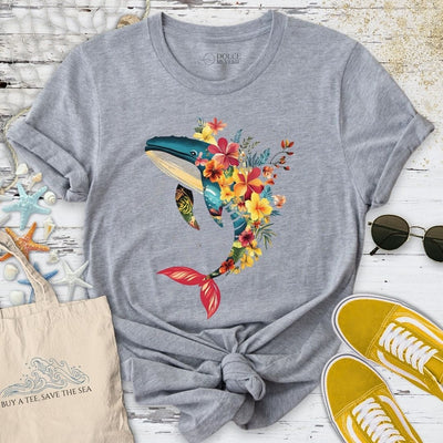 Floral Whale T-Shirt - Ocean Graphic Tee - Gift for Ocean Lovers - Unisex