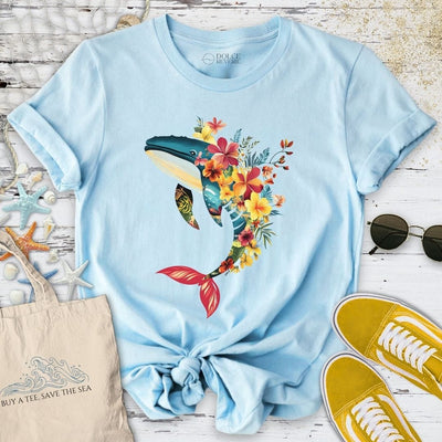 Floral Whale T-Shirt - Ocean Graphic Tee - Gift for Ocean Lovers - Unisex