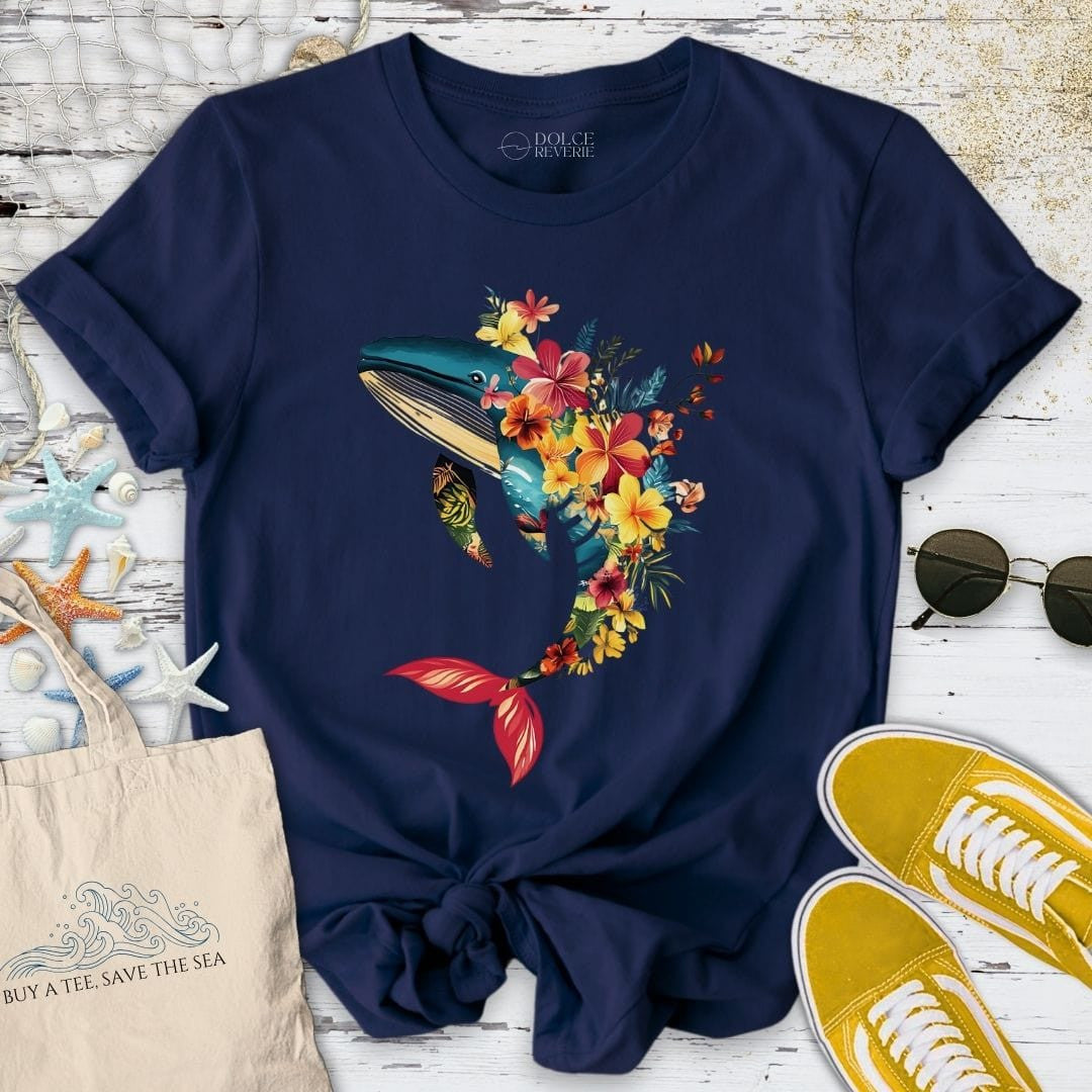 Floral Whale T-Shirt - Ocean Graphic Tee - Gift for Ocean Lovers - Unisex