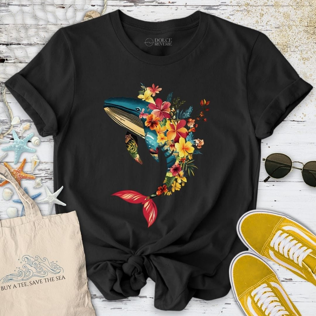 Floral Whale T-Shirt - Ocean Graphic Tee - Gift for Ocean Lovers - Unisex