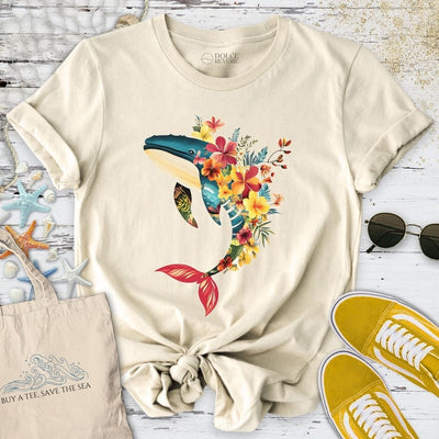 Floral Whale T-Shirt - Ocean Graphic Tee - Gift for Ocean Lovers - Unisex