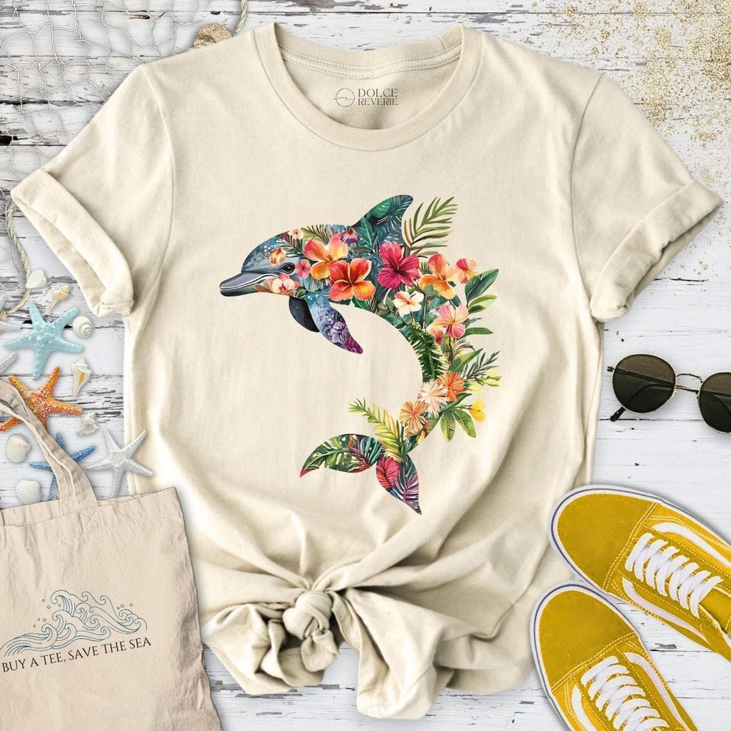 Floral Dolphin T-Shirt - Ocean Graphic Tee - Gift for Ocean Lovers - Unisex