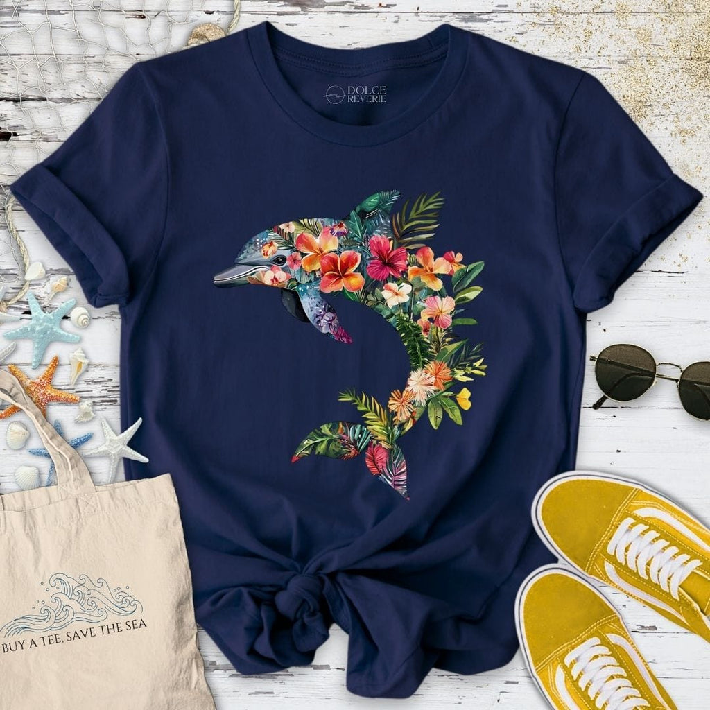 Floral Dolphin T-Shirt - Ocean Graphic Tee - Gift for Ocean Lovers - Unisex