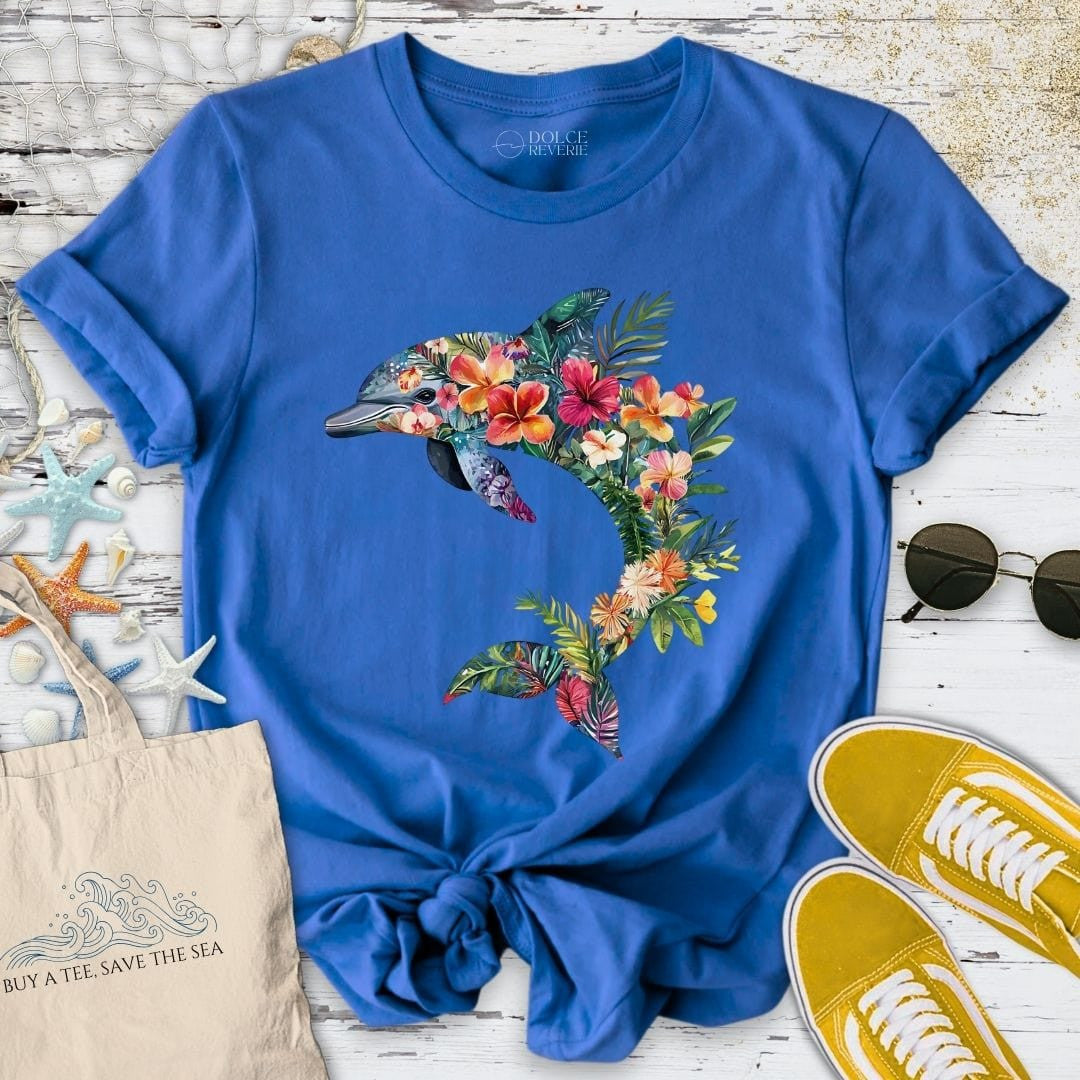 Floral Dolphin T-Shirt - Ocean Graphic Tee - Gift for Ocean Lovers - Unisex