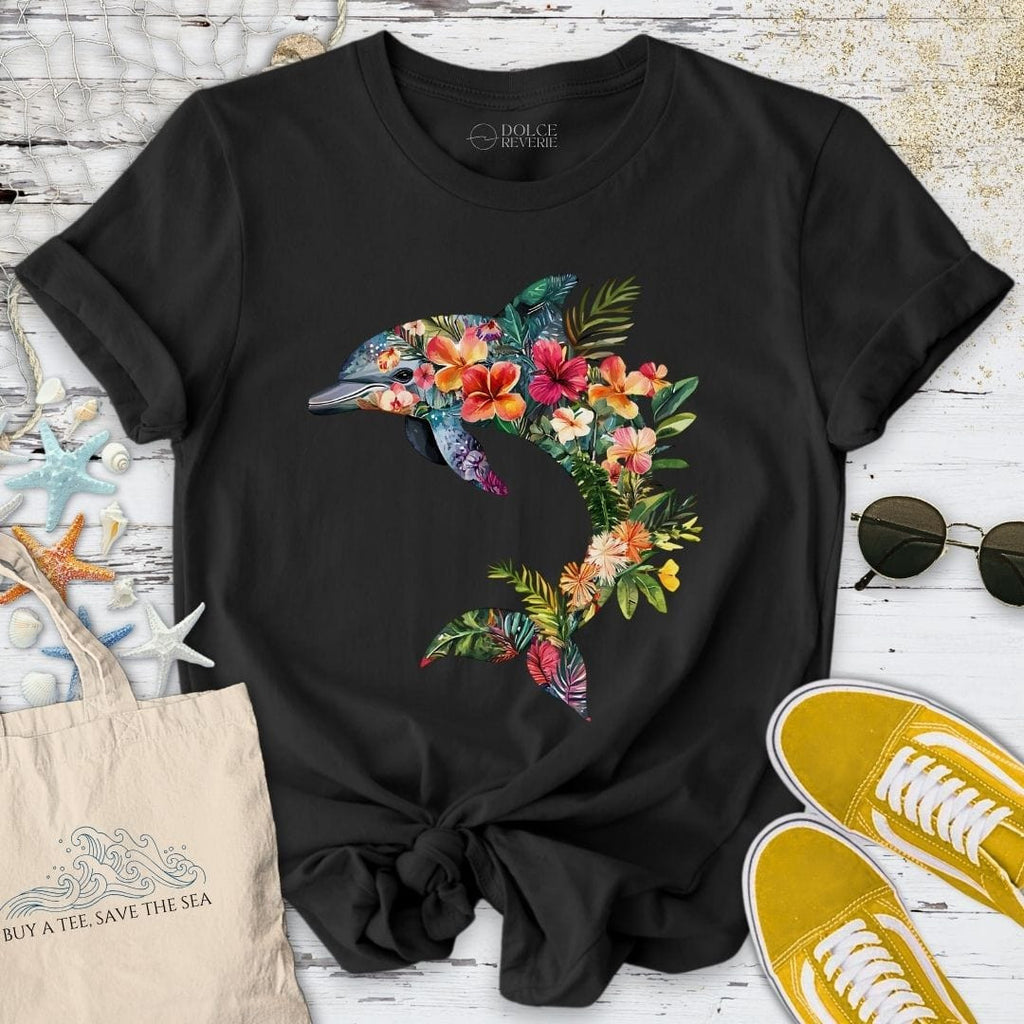 Floral Dolphin T-Shirt - Ocean Graphic Tee - Gift for Ocean Lovers - Unisex