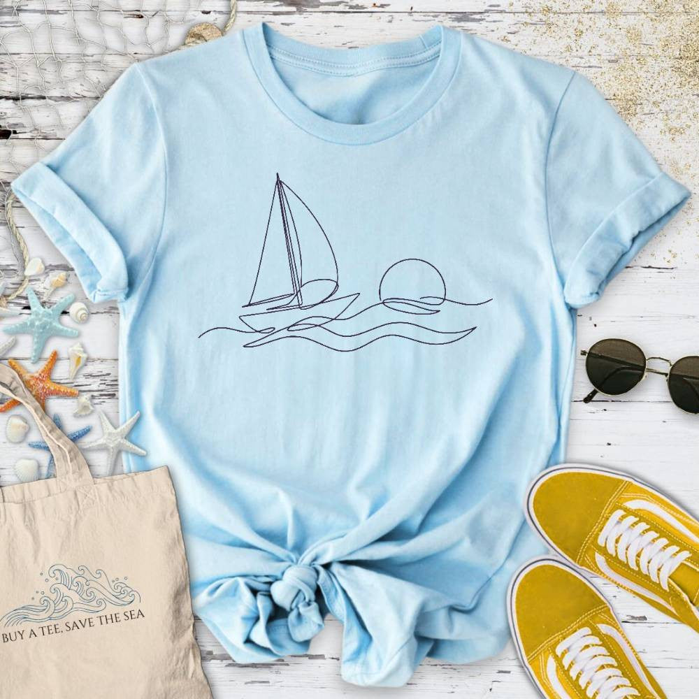 Sail At Sunset T-Shirt - Ocean Graphic Tee - Gift for Ocean Lovers - Unisex