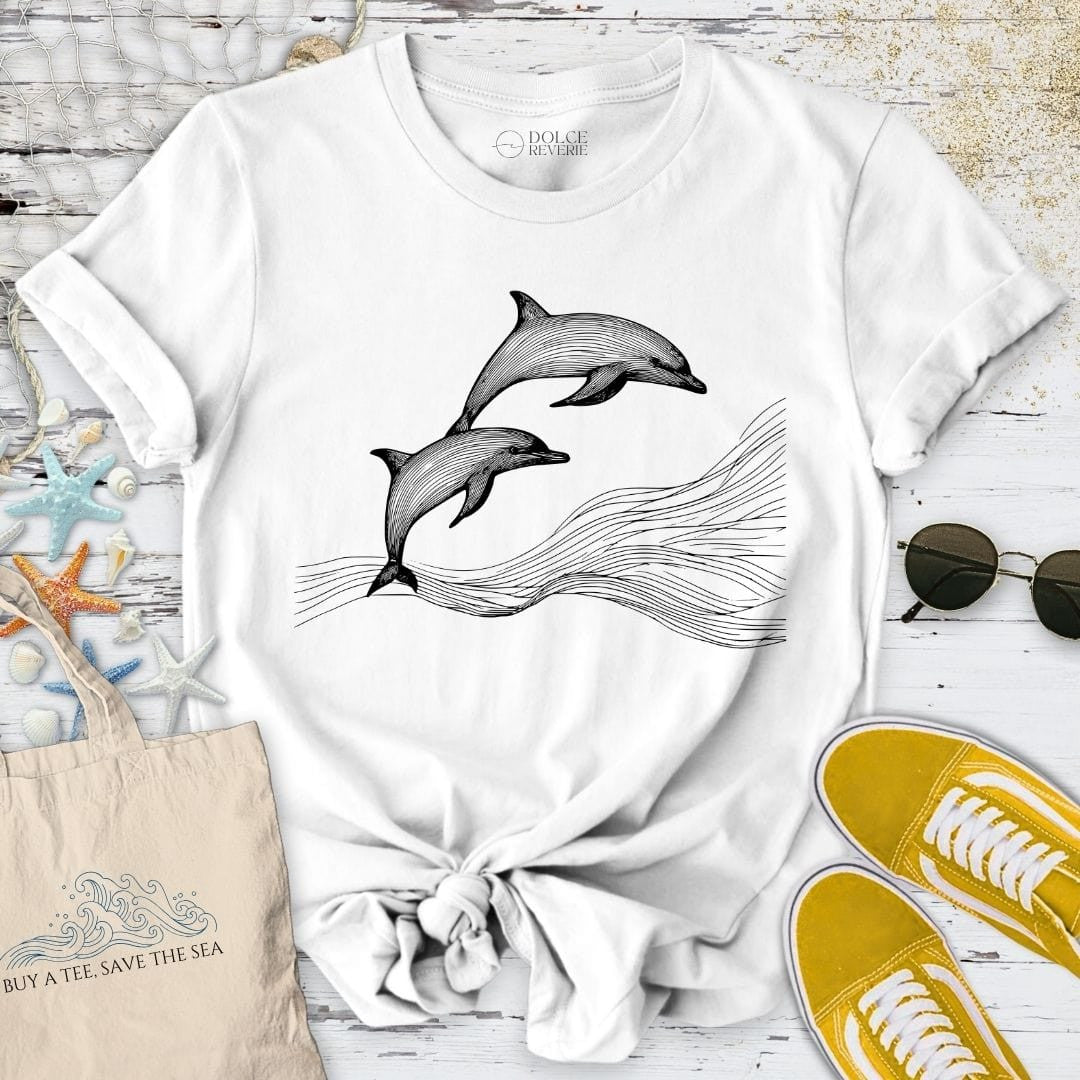 Dolphins Line Art T-Shirt - Ocean Graphic Tee - Gift for Ocean Lovers - Unisex