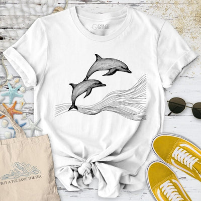 Dolphins Line Art T-Shirt - Ocean Graphic Tee - Gift for Ocean Lovers - Unisex