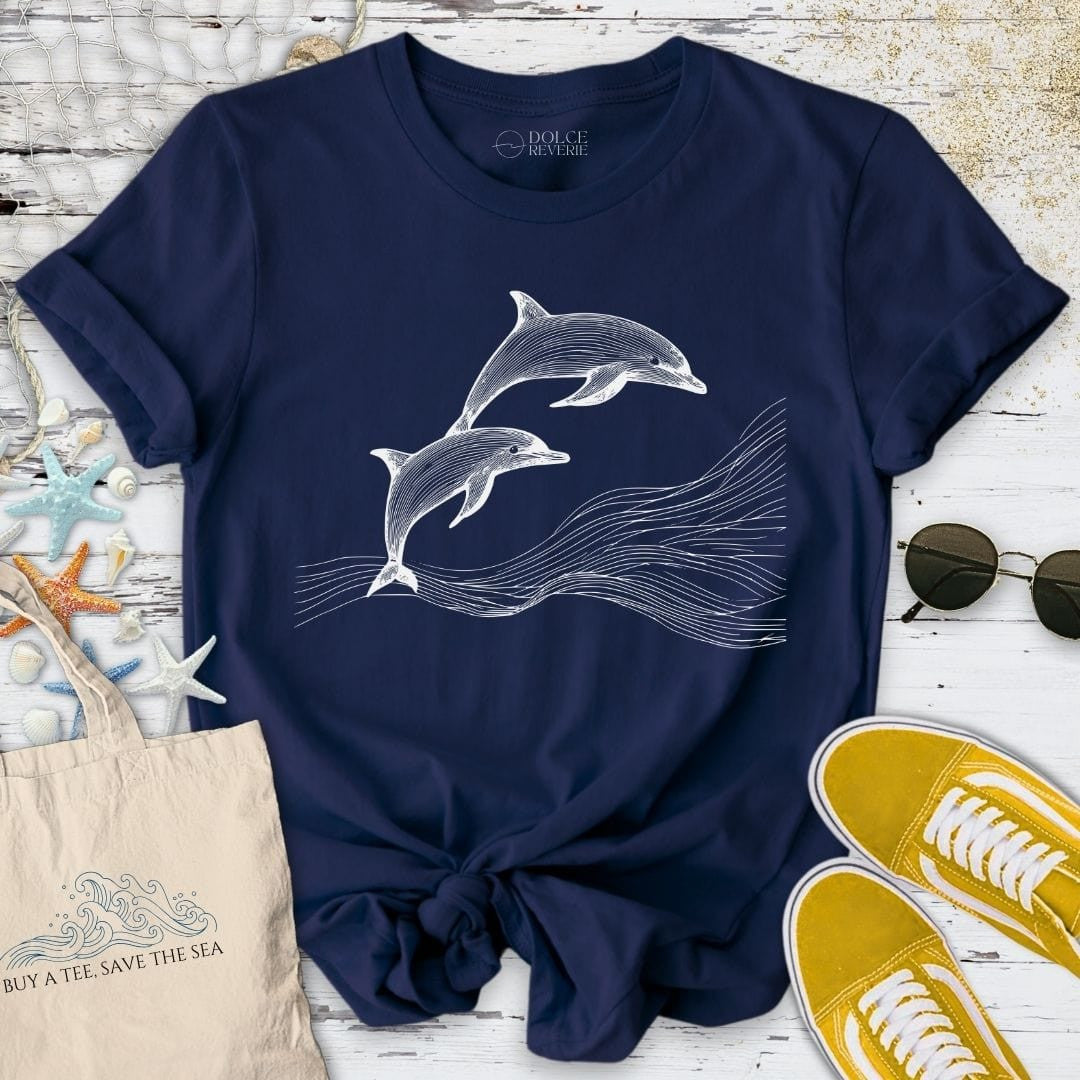 Dolphins Line Art T-Shirt - Ocean Graphic Tee - Gift for Ocean Lovers - Unisex