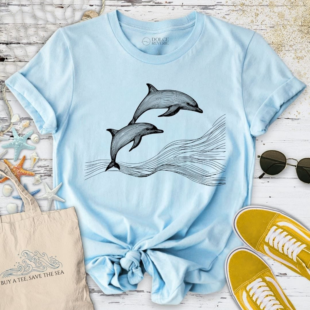 Dolphins Line Art T-Shirt - Ocean Graphic Tee - Gift for Ocean Lovers - Unisex