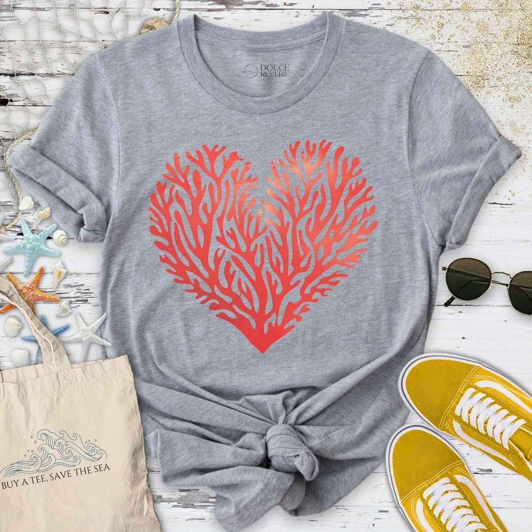 Red Coral Reef Heart T-Shirt - Ocean Graphic Tee - Gift for Ocean Lovers - Unisex