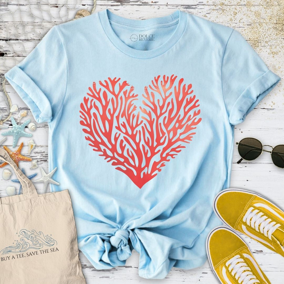 Red Coral Reef Heart T-Shirt - Ocean Graphic Tee - Gift for Ocean Lovers - Unisex