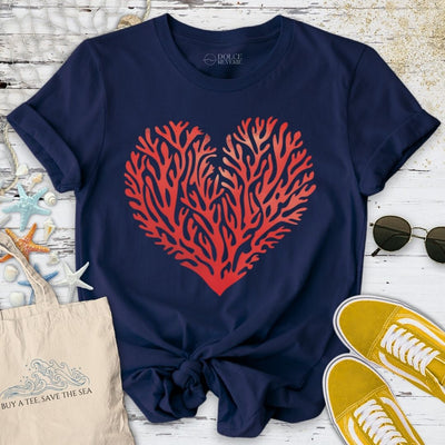 Red Coral Reef Heart T-Shirt - Ocean Graphic Tee - Gift for Ocean Lovers - Unisex