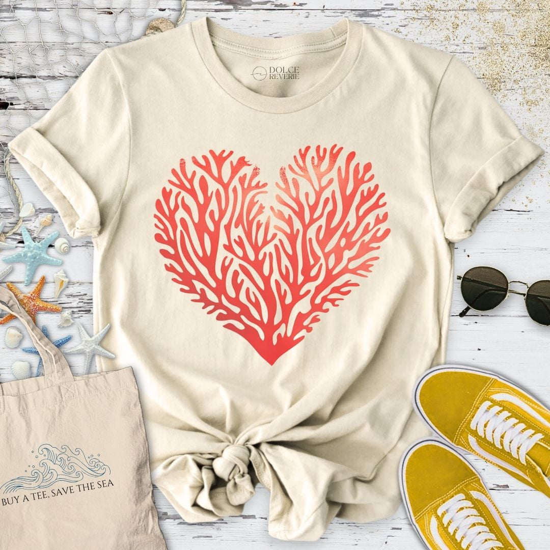 Red Coral Reef Heart T-Shirt - Ocean Graphic Tee - Gift for Ocean Lovers - Unisex