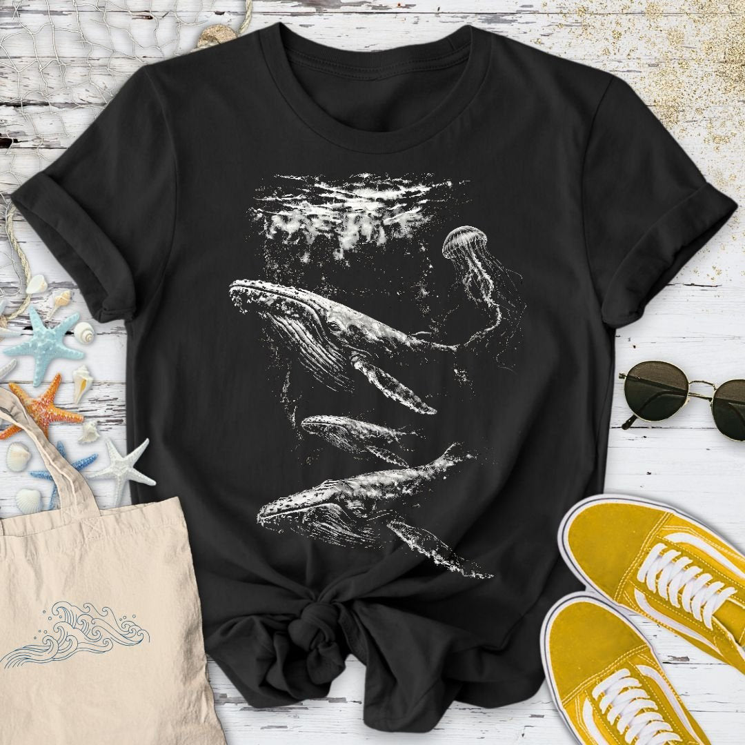 Flowing Whales T-Shirt - Ocean Graphic Tee - Gift for Ocean Lovers - Unisex