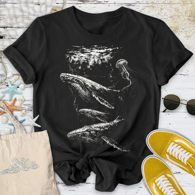 Flowing Whales T-Shirt - Ocean Graphic Tee - Gift for Ocean Lovers - Unisex