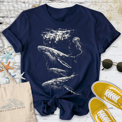 Flowing Whales T-Shirt - Ocean Graphic Tee - Gift for Ocean Lovers - Unisex