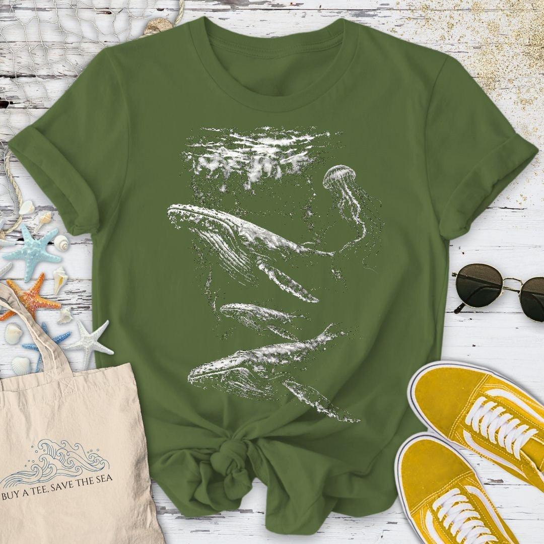 Flowing Whales T-Shirt - Ocean Graphic Tee - Gift for Ocean Lovers - Unisex