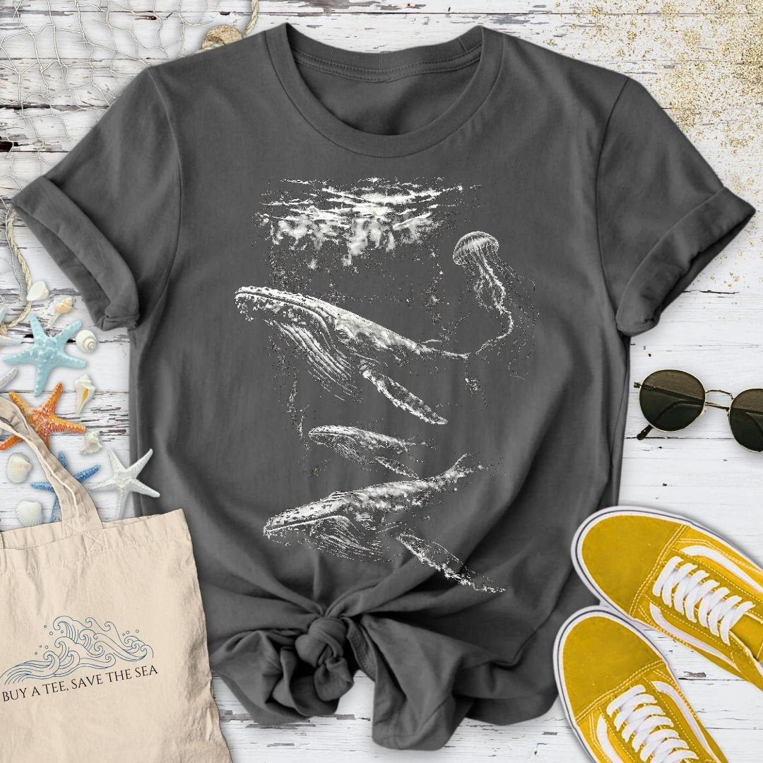 Flowing Whales T-Shirt - Ocean Graphic Tee - Gift for Ocean Lovers - Unisex