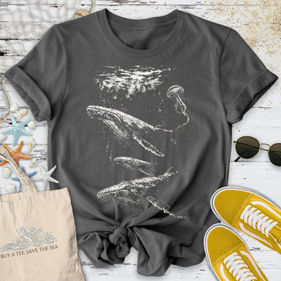 Flowing Whales T-Shirt - Ocean Graphic Tee - Gift for Ocean Lovers - Unisex