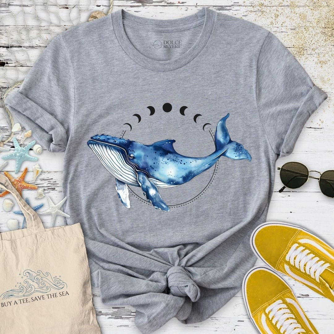 Moon Whale T-Shirt - Ocean Graphic Tee - Gift for Ocean Lovers - Unisex