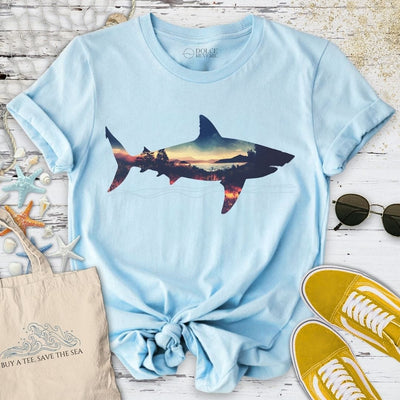 Sunset Shark T-Shirt - Ocean Graphic Tee - Gift for Ocean Lovers - Unisex