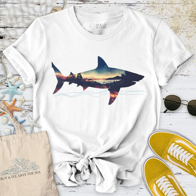 Sunset Shark T-Shirt - Ocean Graphic Tee - Gift for Ocean Lovers - Unisex