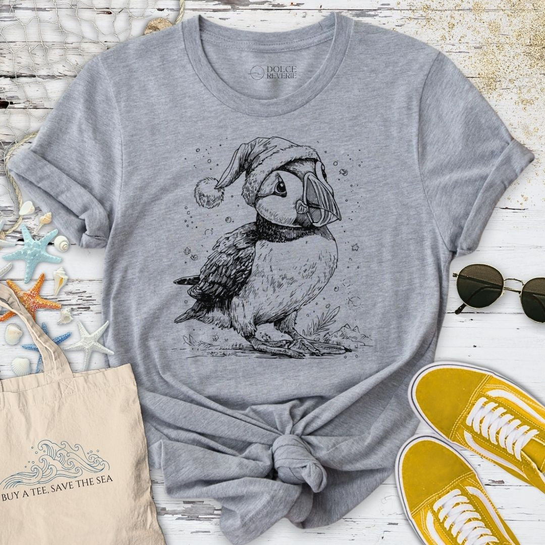 Christmas Puffin T-Shirt - Ocean Graphic Tee - Gift for Ocean Lovers - Unisex