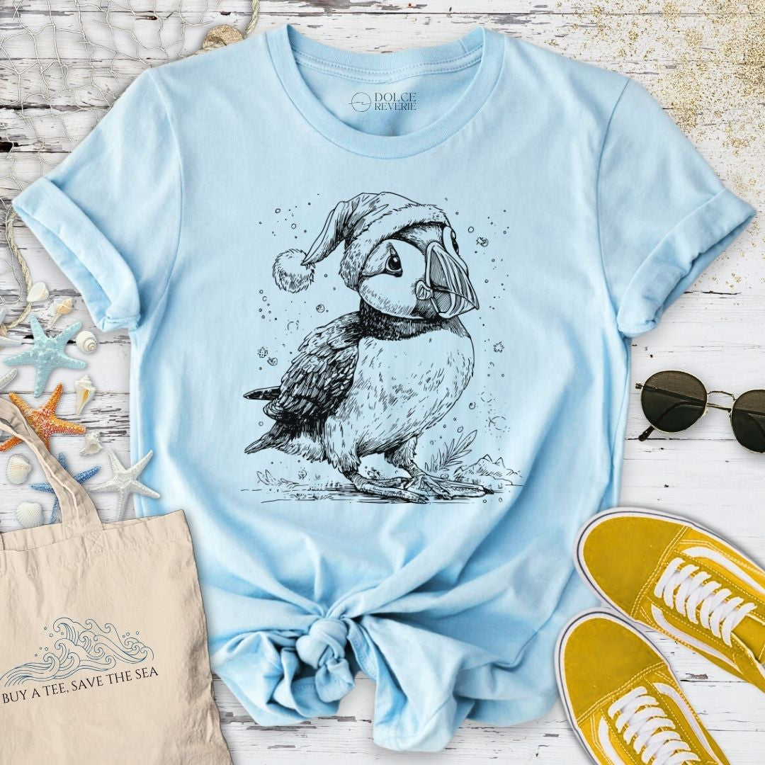 Christmas Puffin T-Shirt - Ocean Graphic Tee - Gift for Ocean Lovers - Unisex