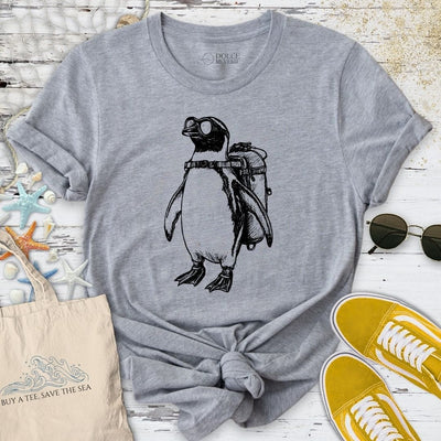 Penguin Diver T-Shirt - Ocean Graphic Tee - Gift for Ocean Lovers - Unisex
