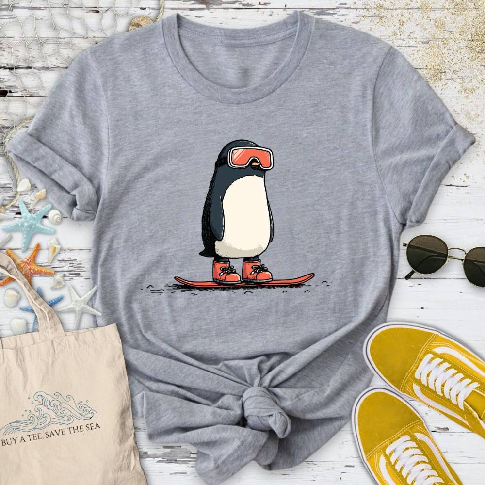 Snowboarder Penguin T-Shirt - Ocean Graphic Tee - Gift for Ocean Lovers - Unisex