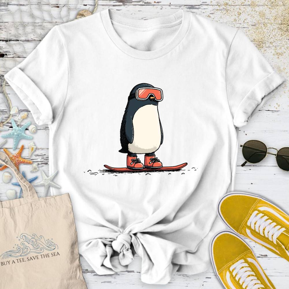 Snowboarder Penguin T-Shirt - Ocean Graphic Tee - Gift for Ocean Lovers - Unisex