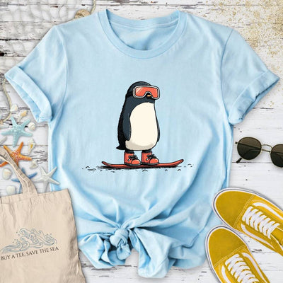 Snowboarder Penguin T-Shirt - Ocean Graphic Tee - Gift for Ocean Lovers - Unisex
