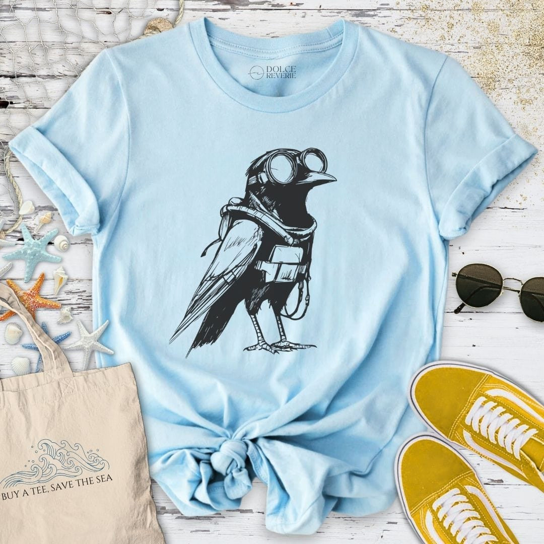 Diving Crow T-Shirt - Ocean Graphic Tee - Gift for Ocean Lovers - Unisex