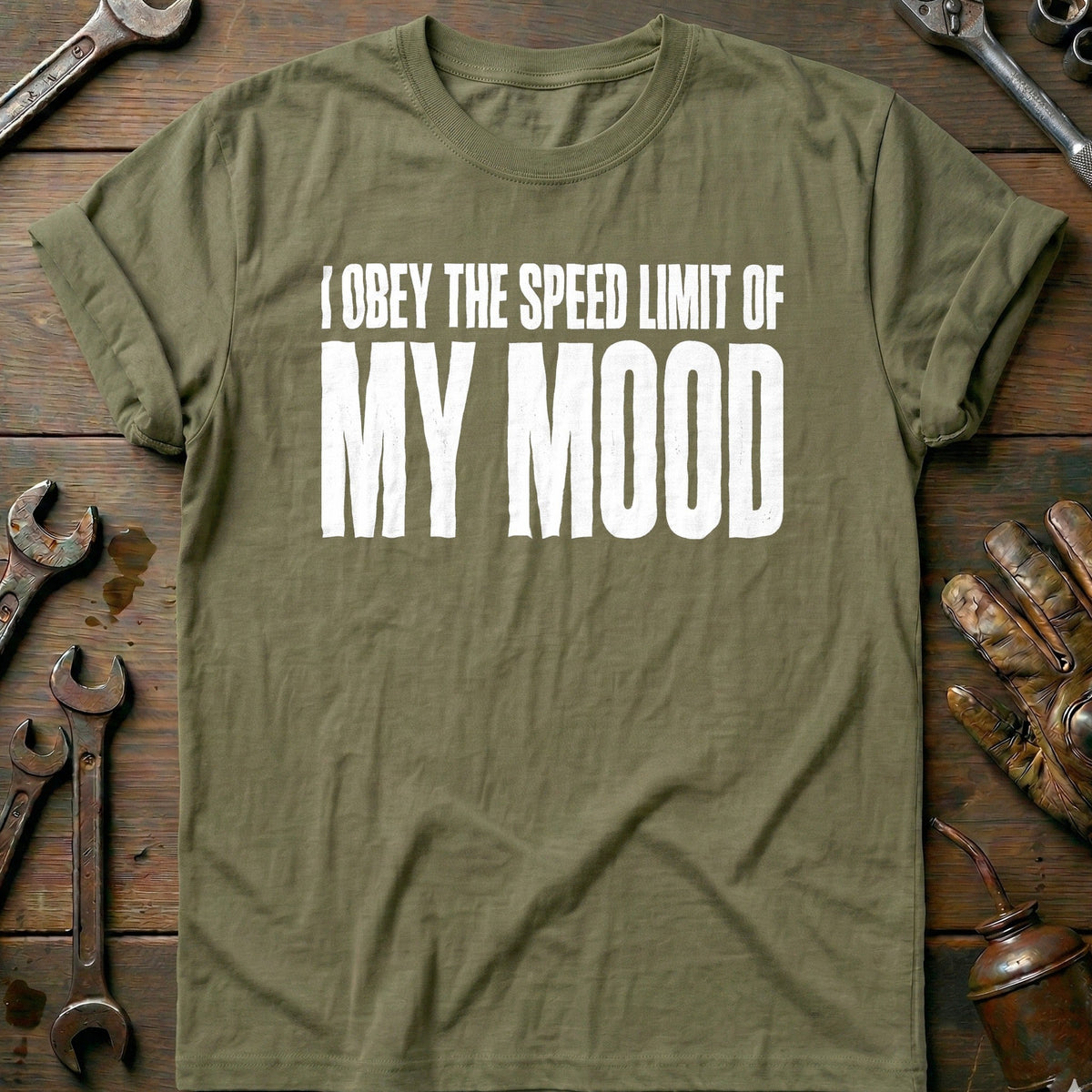 I Obey the Speed Limit of my Mood 91 Motorcycle T-Shirt EU Gift For Biker