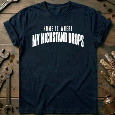 Home is Where my Kickstand Drops 76 Motorcycle T-Shirt EU Gift For Biker