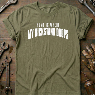 Home is Where my Kickstand Drops 76 Motorcycle T-Shirt EU Gift For Biker