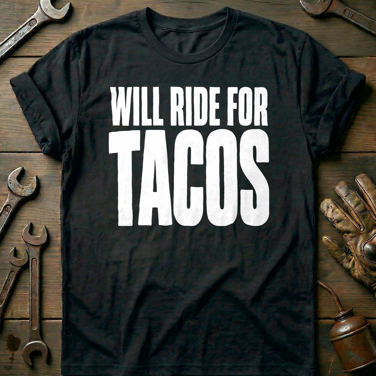Will Ride for Tacos 95 Motorcycle T-Shirt US Gift For Biker