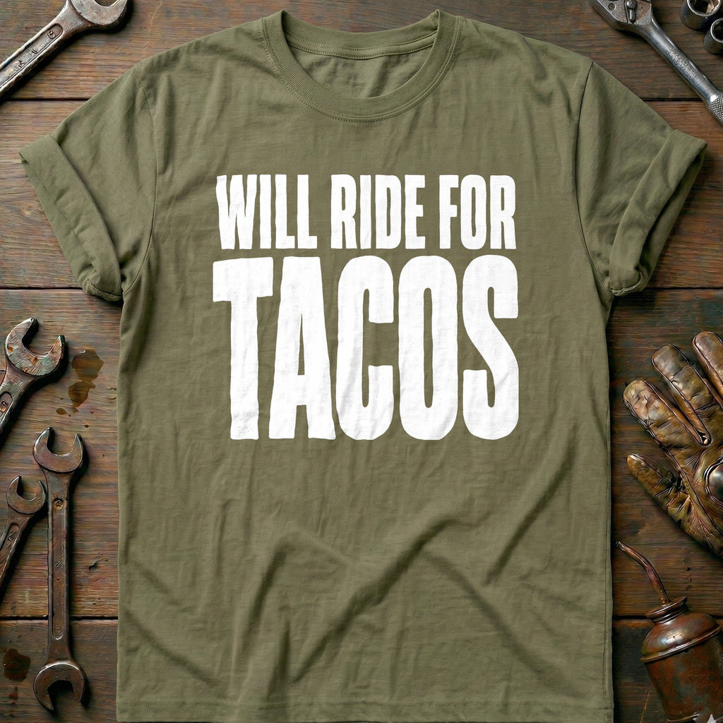 Will Ride for Tacos 95 Motorcycle T-Shirt US Gift For Biker