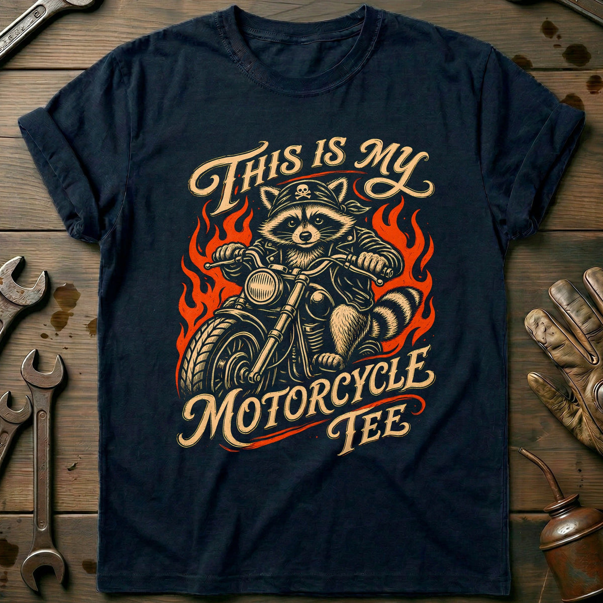 This is my Biker Raccoon 3 Motorcycle T-Shirt GC Gift For Biker
