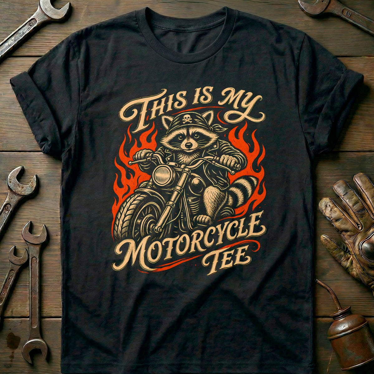 This is my Biker Raccoon 3 Motorcycle T-Shirt GC Gift For Biker