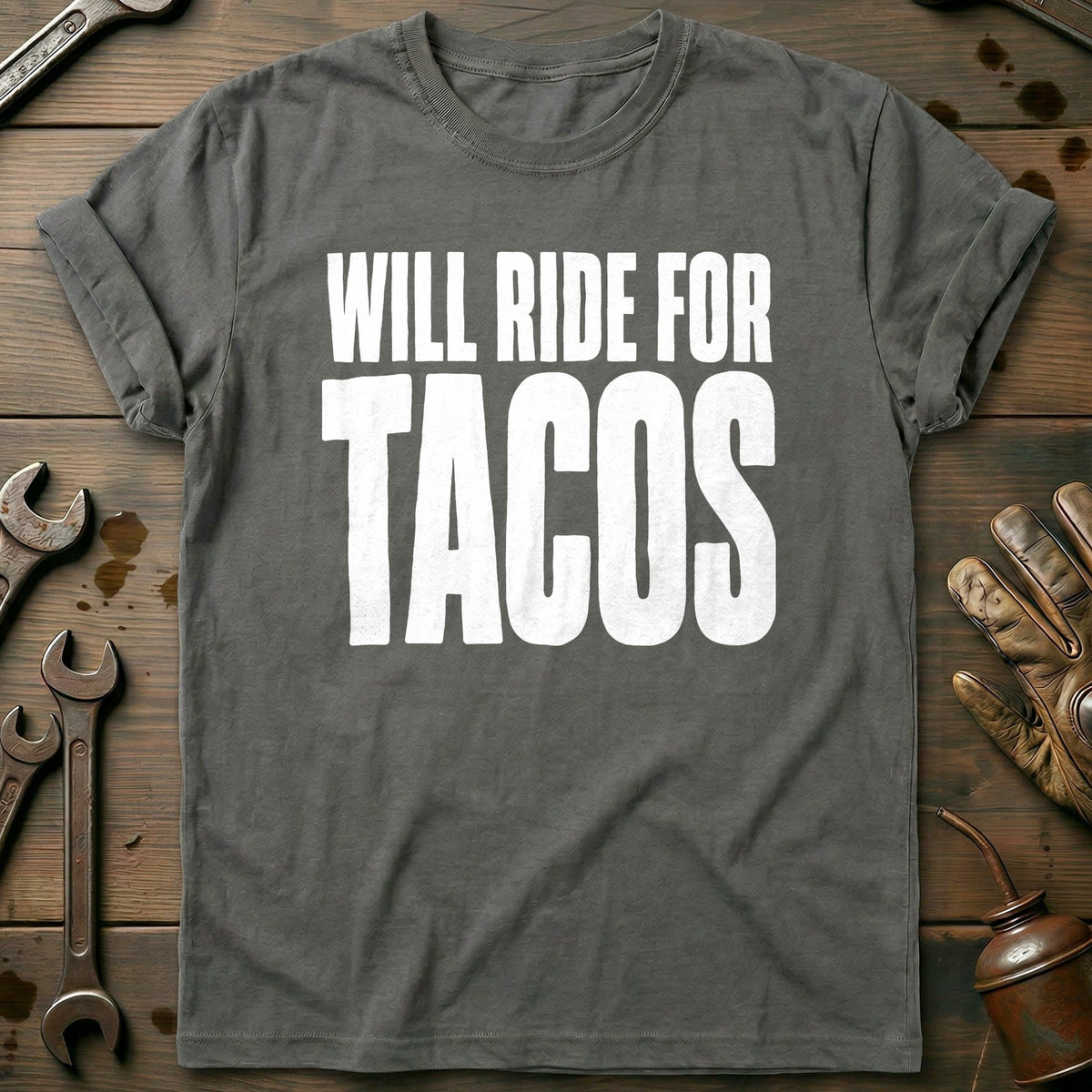 Will Ride for Tacos 95 Motorcycle T-Shirt GC Gift For Biker
