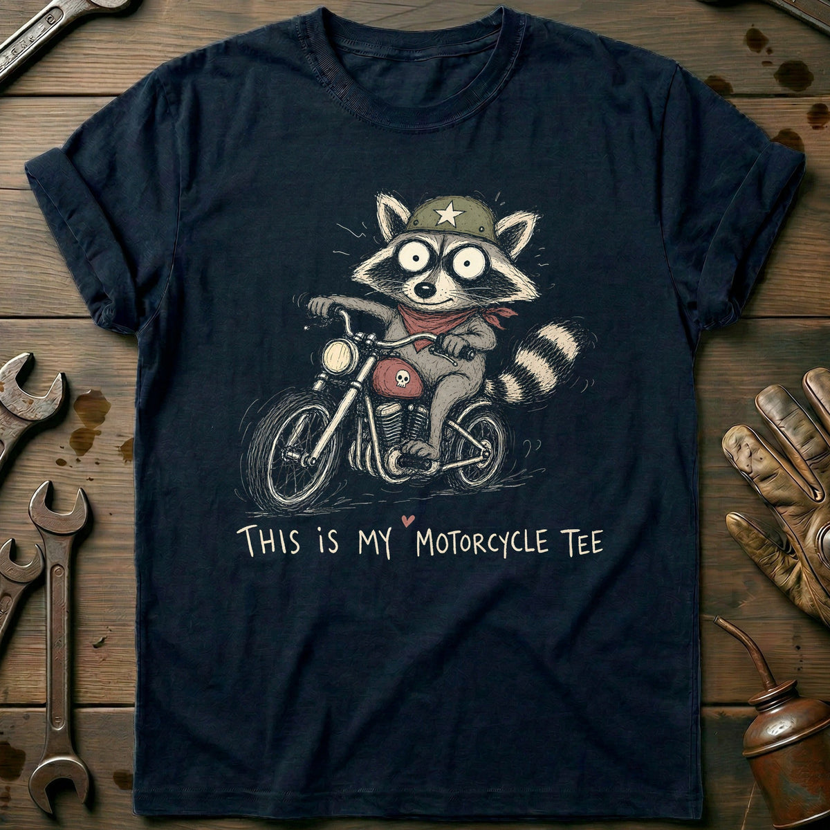 This is my Biker Raccoon 40 Motorcycle T-Shirt GC Gift For Biker