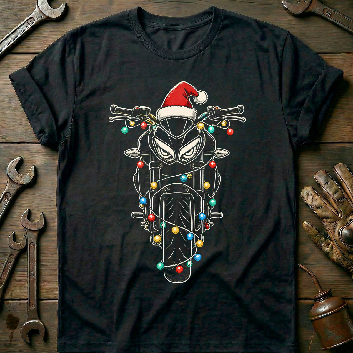 Streetfighter Christmas Lights Motorcycle T-Shirt AU Gift For Biker