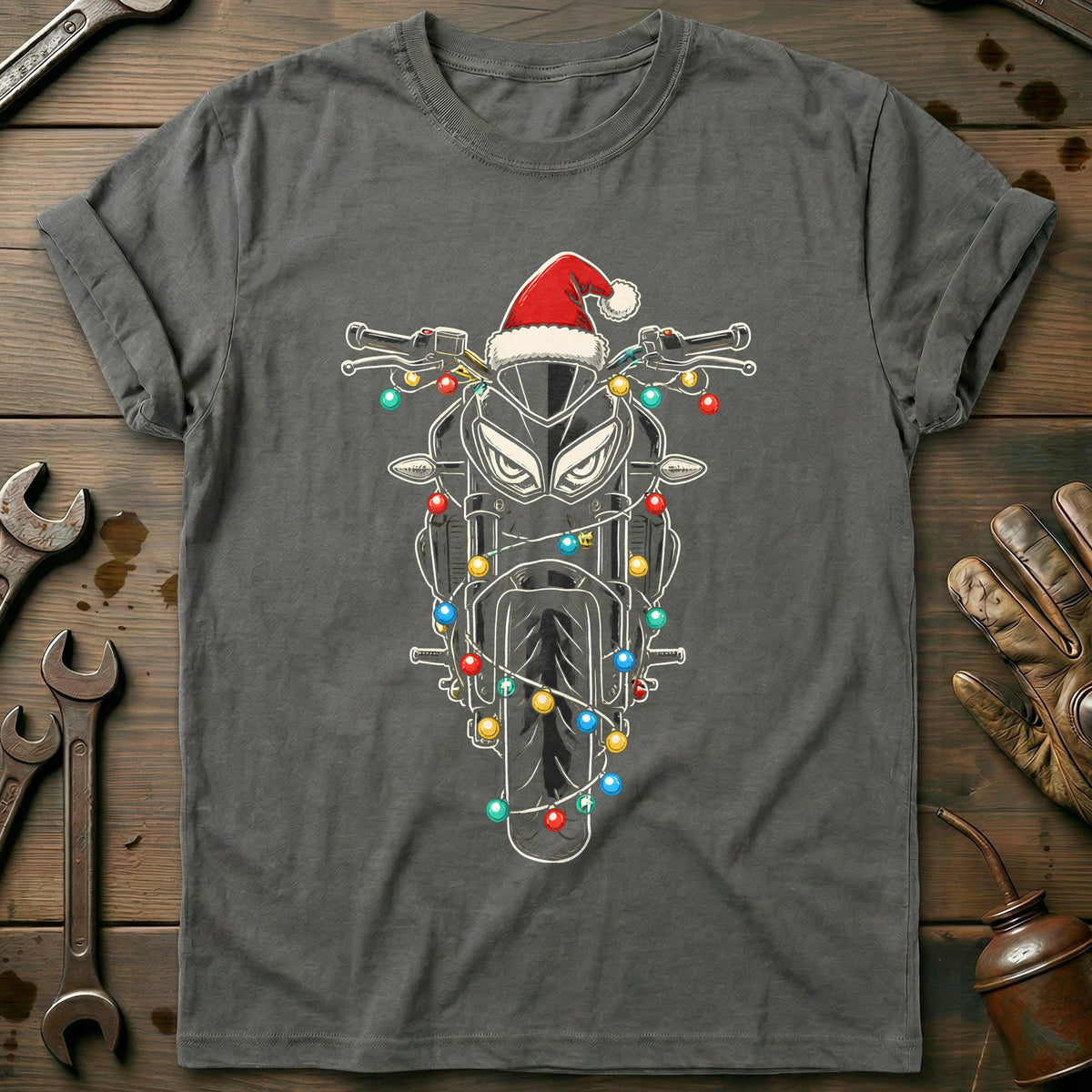 Streetfighter Christmas Lights Motorcycle T-Shirt AU Gift For Biker
