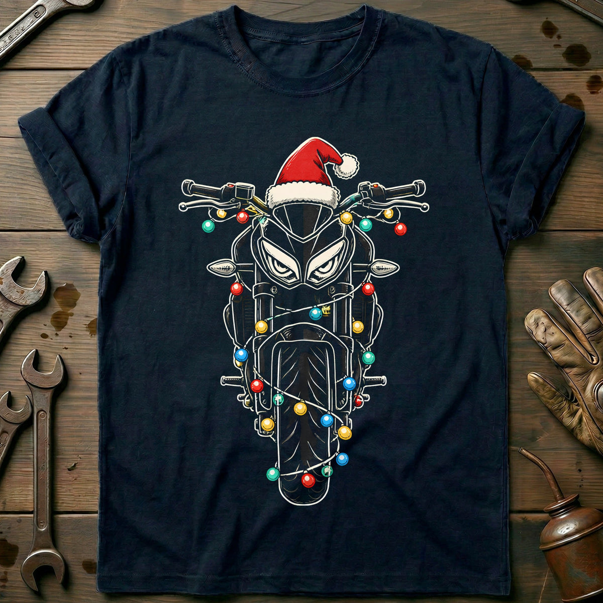 Streetfighter Christmas Lights Motorcycle T-Shirt AU Gift For Biker