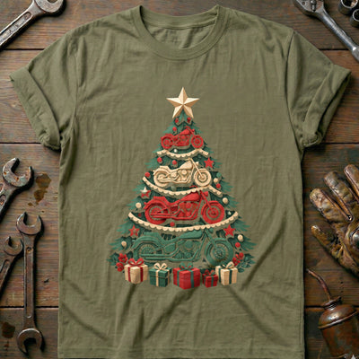 Papercut Motorcycle Christmas Tree T-Shirt AU Gift For Biker